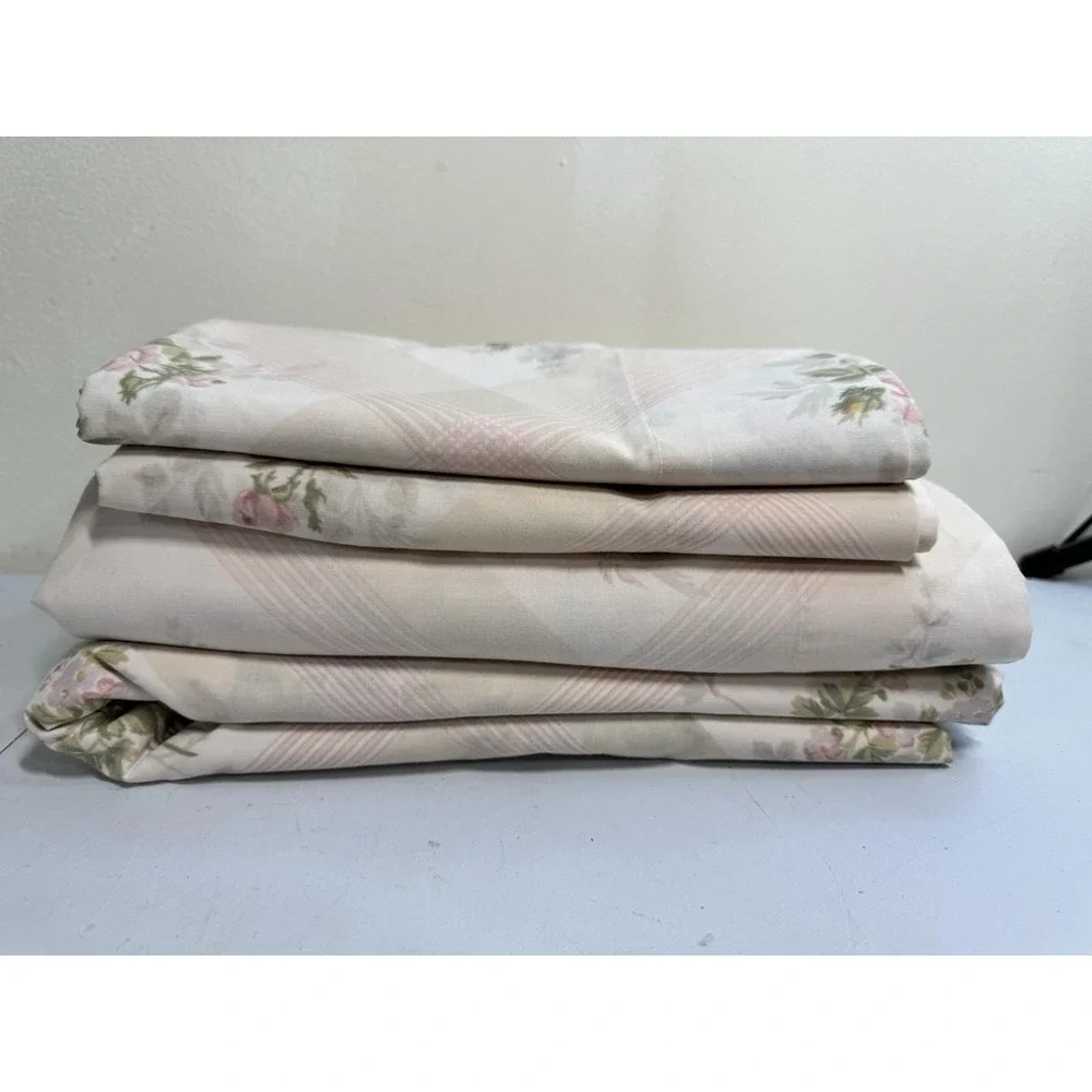 VTG Martex Queen 4 Pc Sheet Set Pink Rose 2 King Pillowcases 2 Queen Flat Sheets